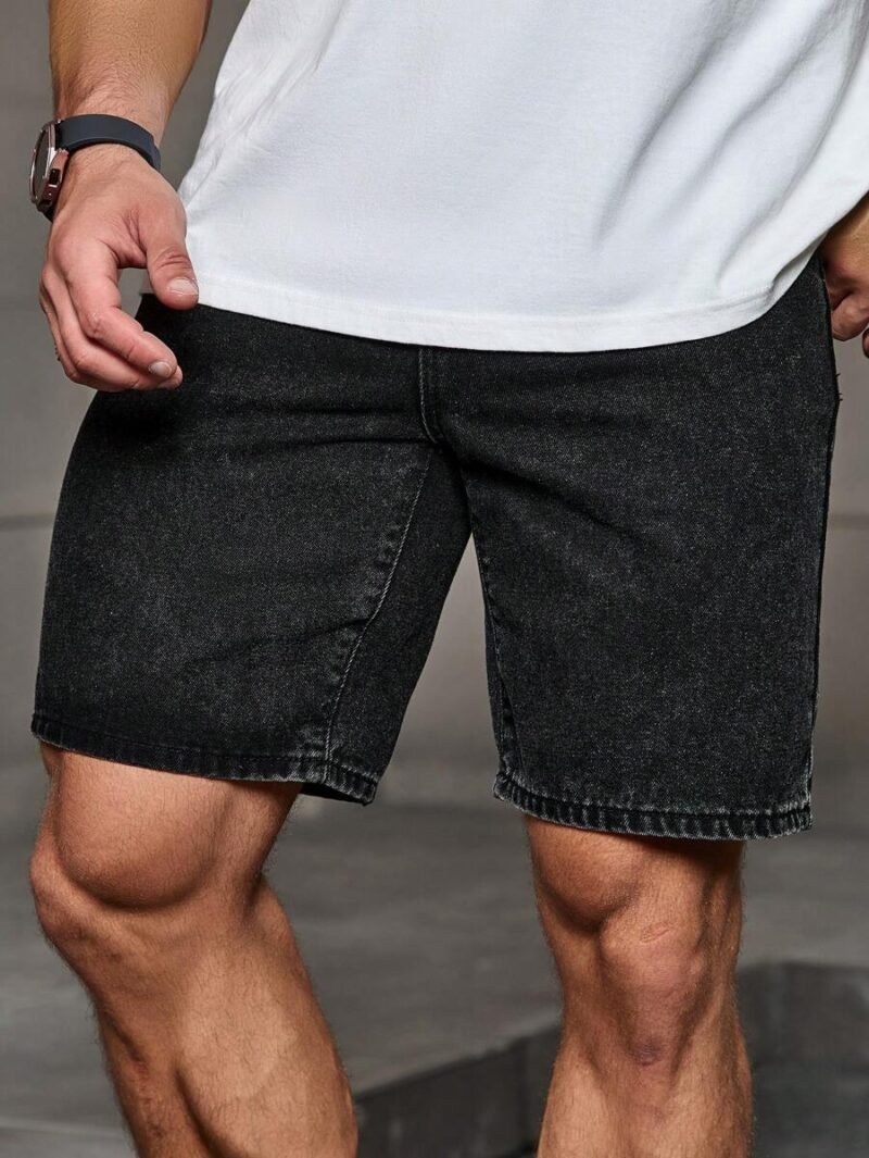 Loose Fit Shorts Plain Black Denim Shorts