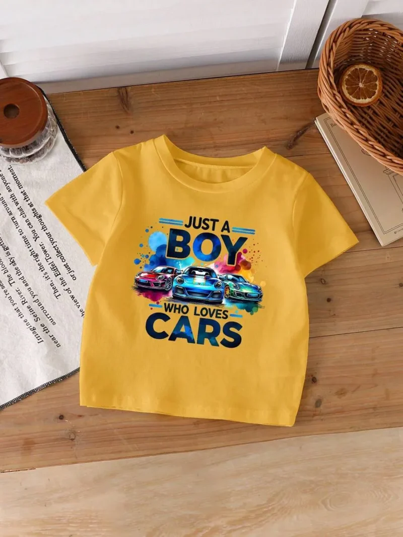 Colorful 3D Car Print Round Neck Short Sleeve T Shirt