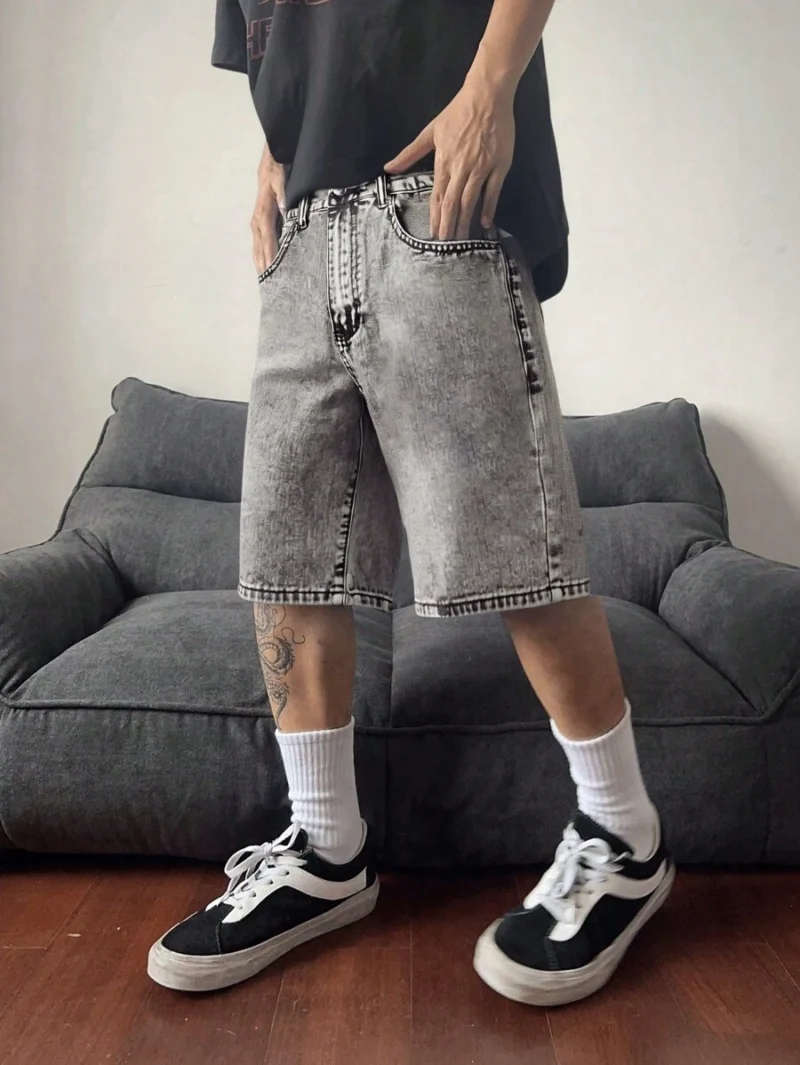 Loose Pockets Casual Wide-Leg Denim Shorts