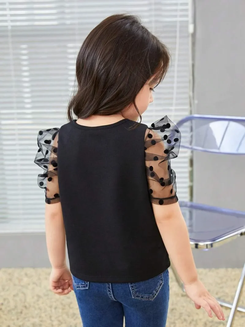 Contrast Dobby Mesh Puff Sleeve Blouse