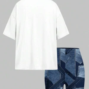 Heart Print Casual Simple Short Sleeve Loose T Shirt