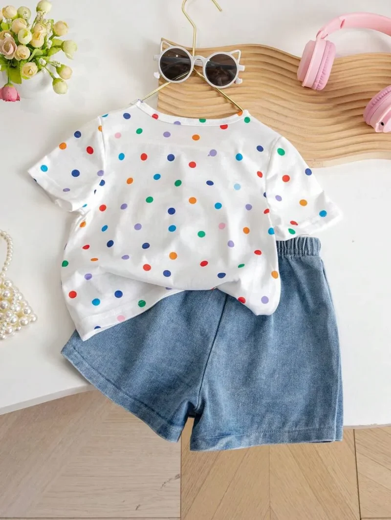Round Neck Regular Sleeves Colorful Polka Dot Rainbow Printed T Shirt