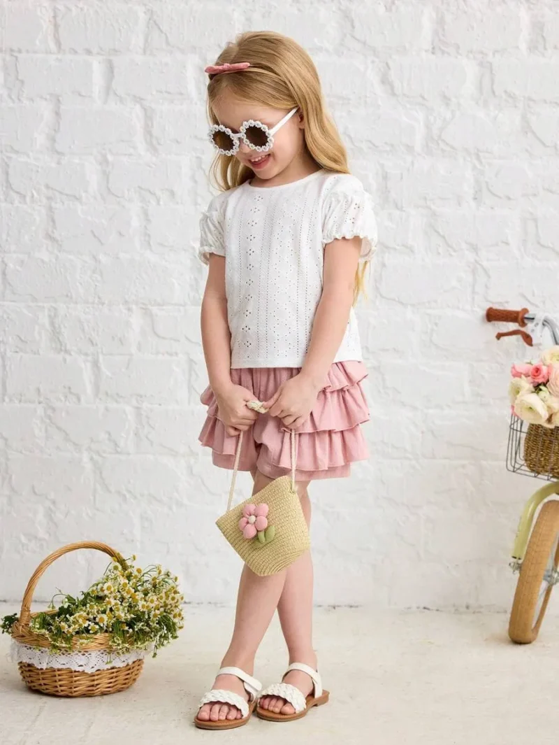 Round Neck Short Sleeve Casual Comfortable T Shirt With Ruffle Hem
