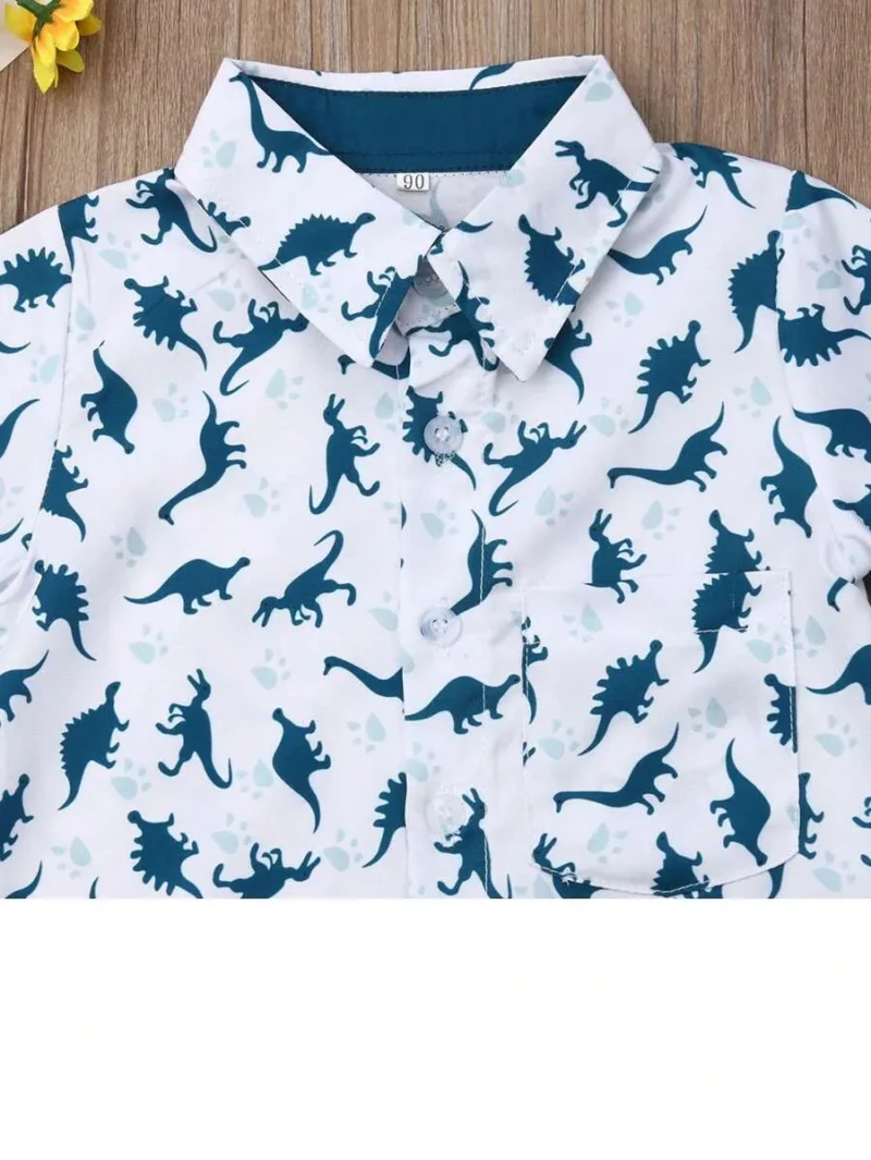 Short Sleeve Dinosaur Print Button Shirts