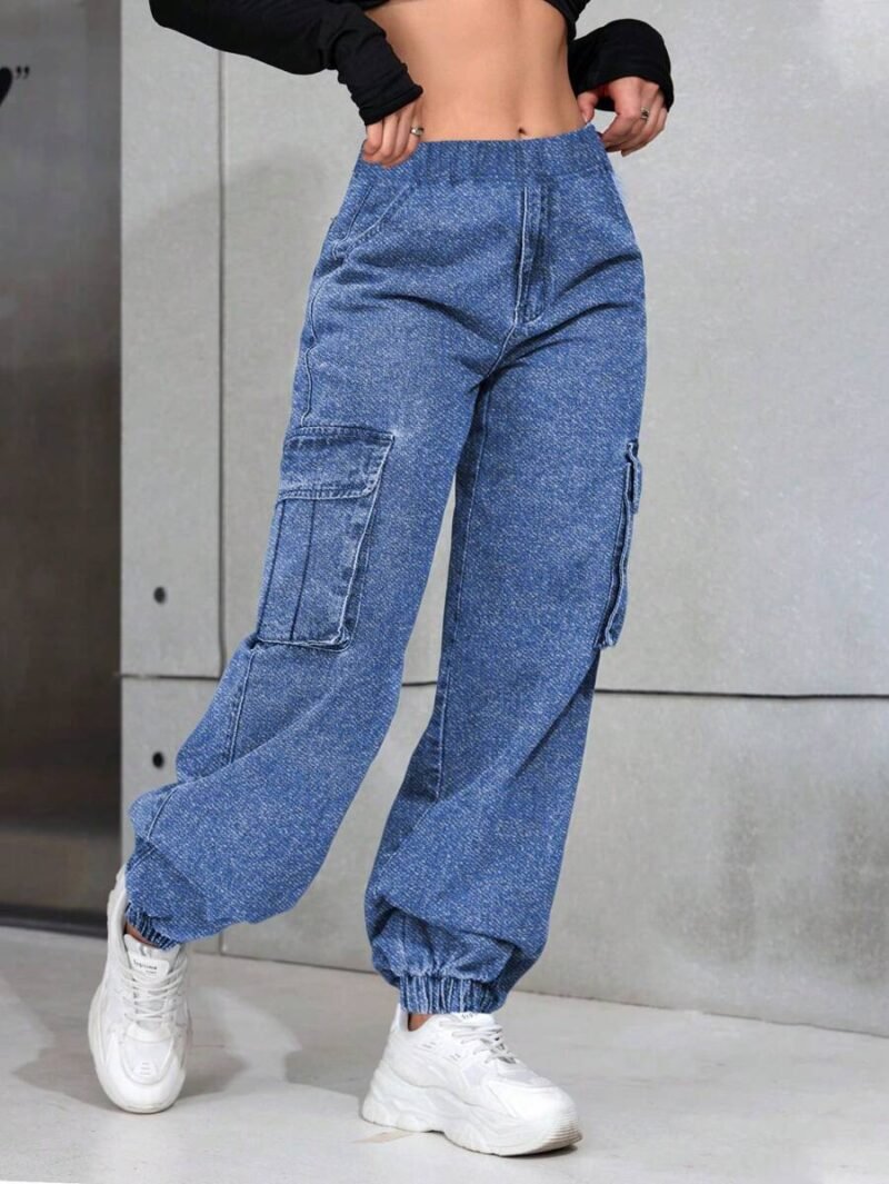 Casual Versatile Outdoor Multi Pocket Denim Effect Jogger Pants