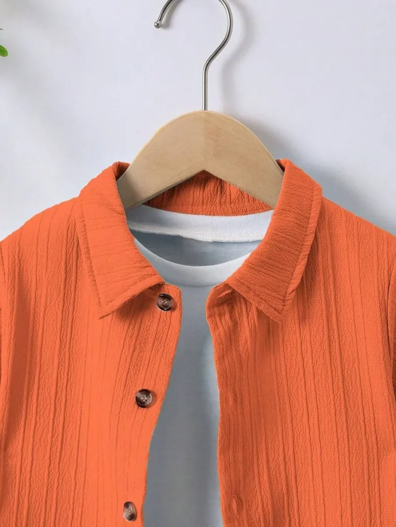 Solid Button Front Shirt & Shorts Without Tee