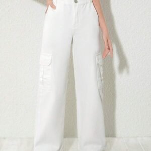 Loose Fit Straight Leg Cargo Denim Pants