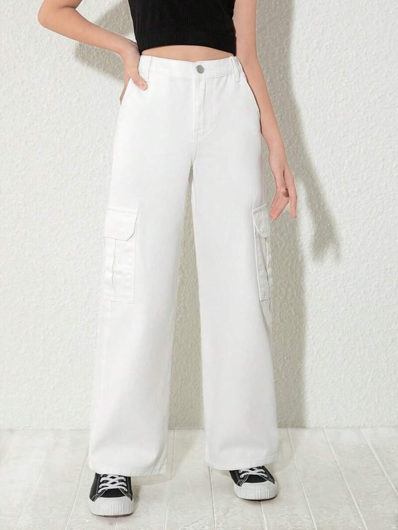 Loose Fit Straight Leg Cargo Denim Pants