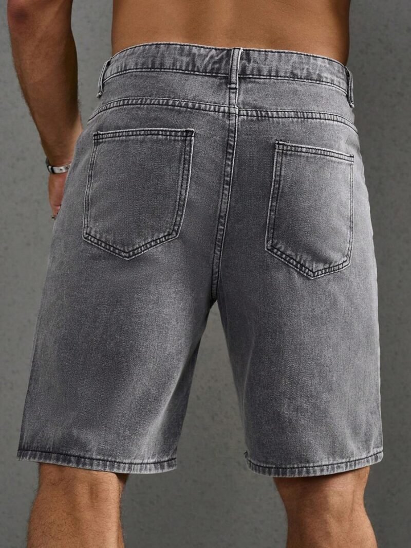Printed Distressed Denim Shorts With Pockets