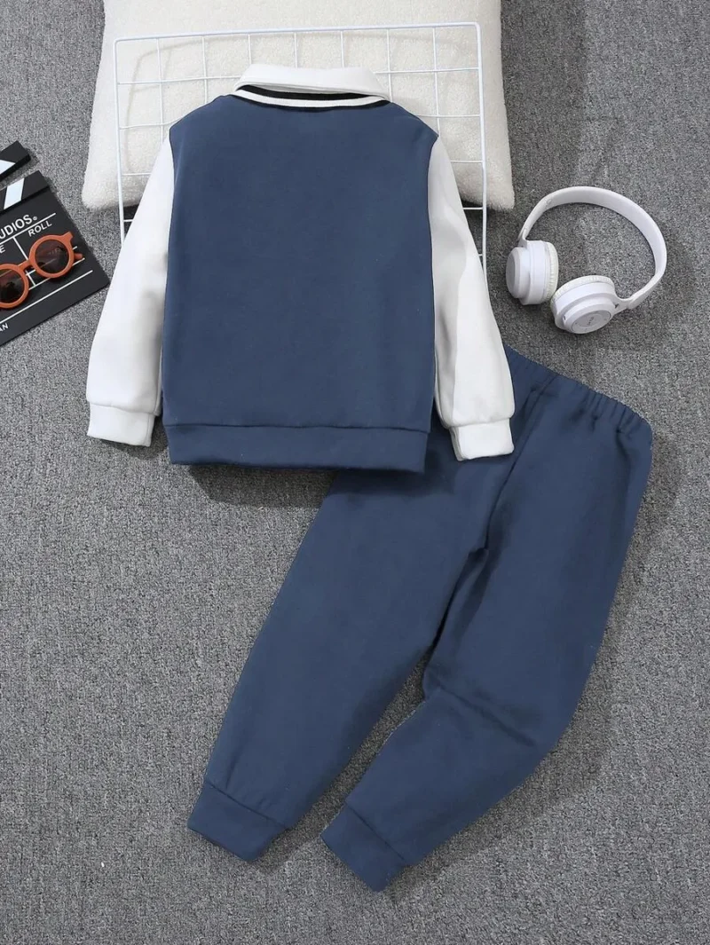 Collared Top And Side Stripe Knit Pants Set