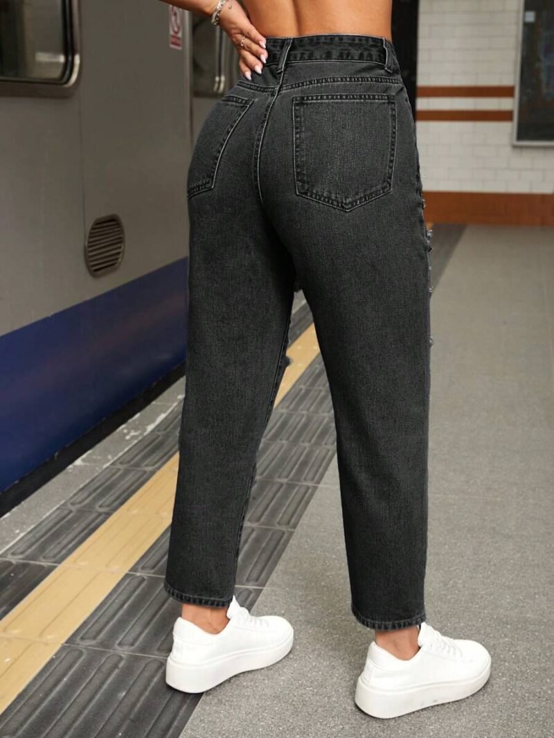 Front Button Pocket Distressed Casual Denim Jeans