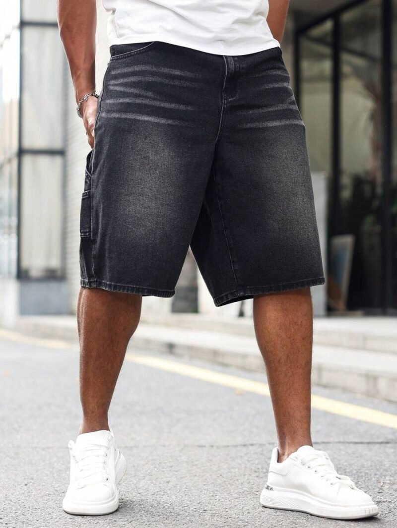 Simple Front Button Pocket Denim Shorts