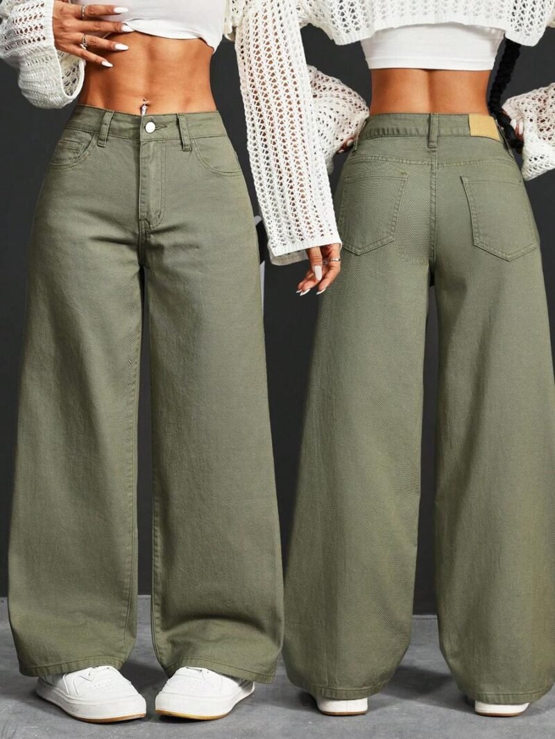Loose Fit Wide Leg Pockets Casual Denim Jeans