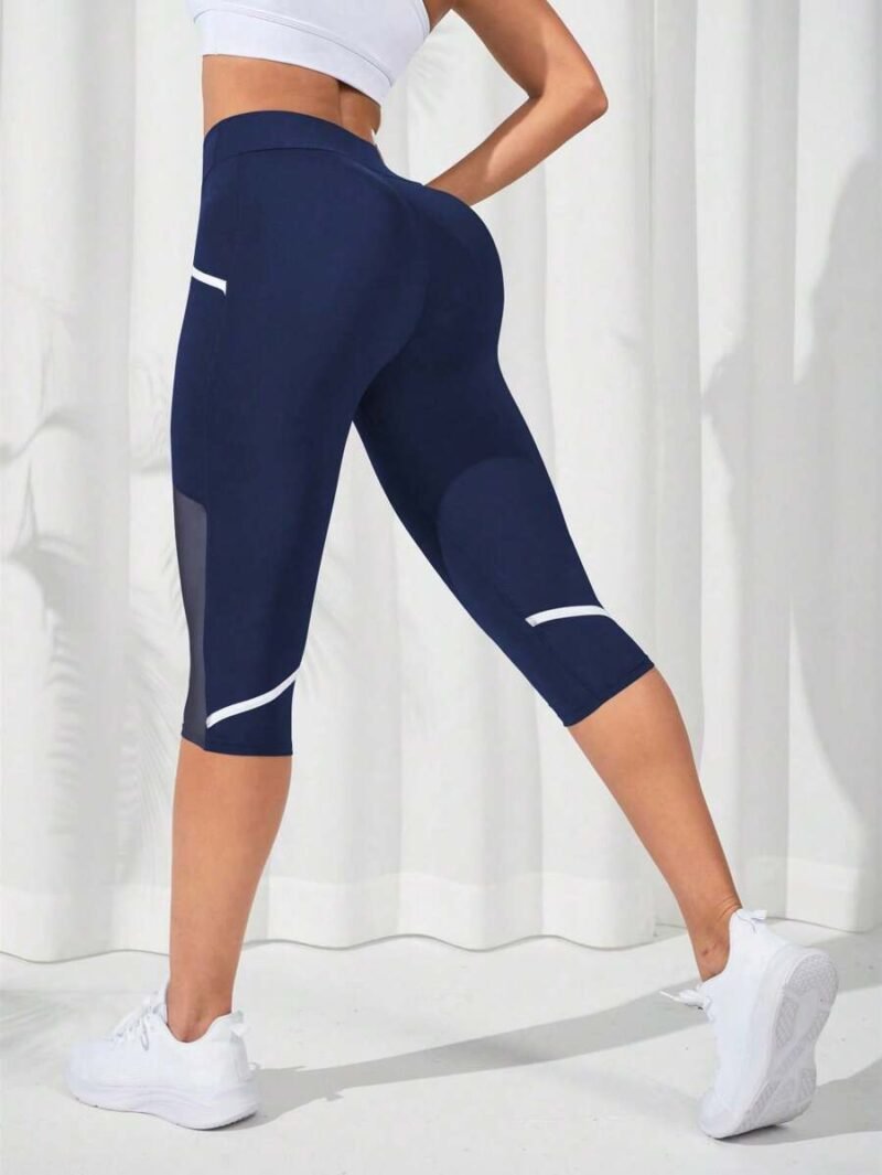 Contrast Mesh Insert Capri Sports Leggings