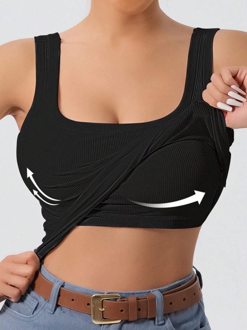 Black Basic Tank Top With Detachable Chest Pad