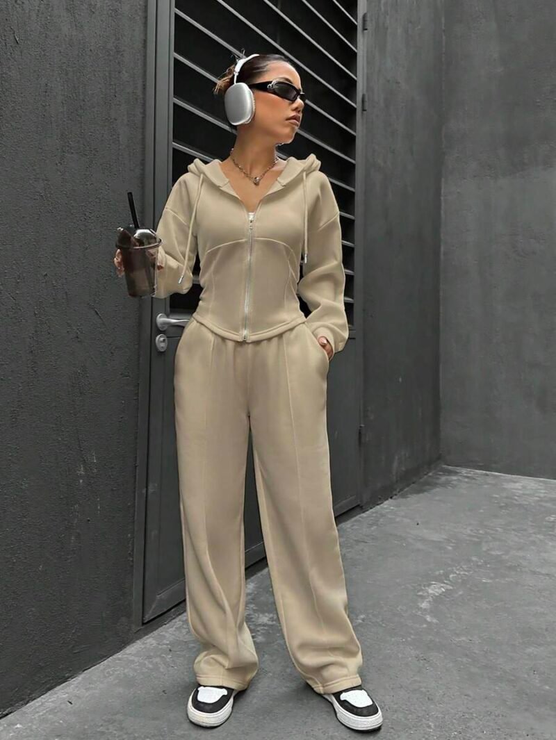 Solid Color Hooded Sweatshirt And Sweatpants