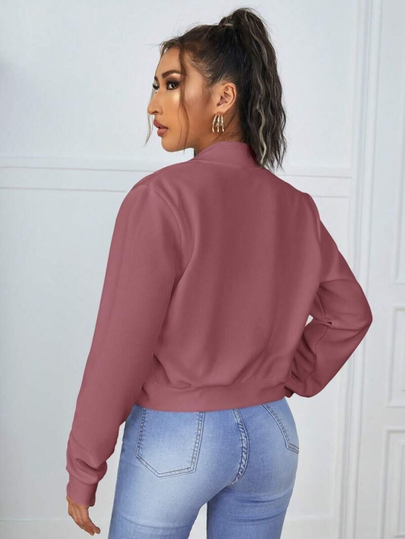 Solid Color Baseball Collar Long Sleeve Zipper Jacket