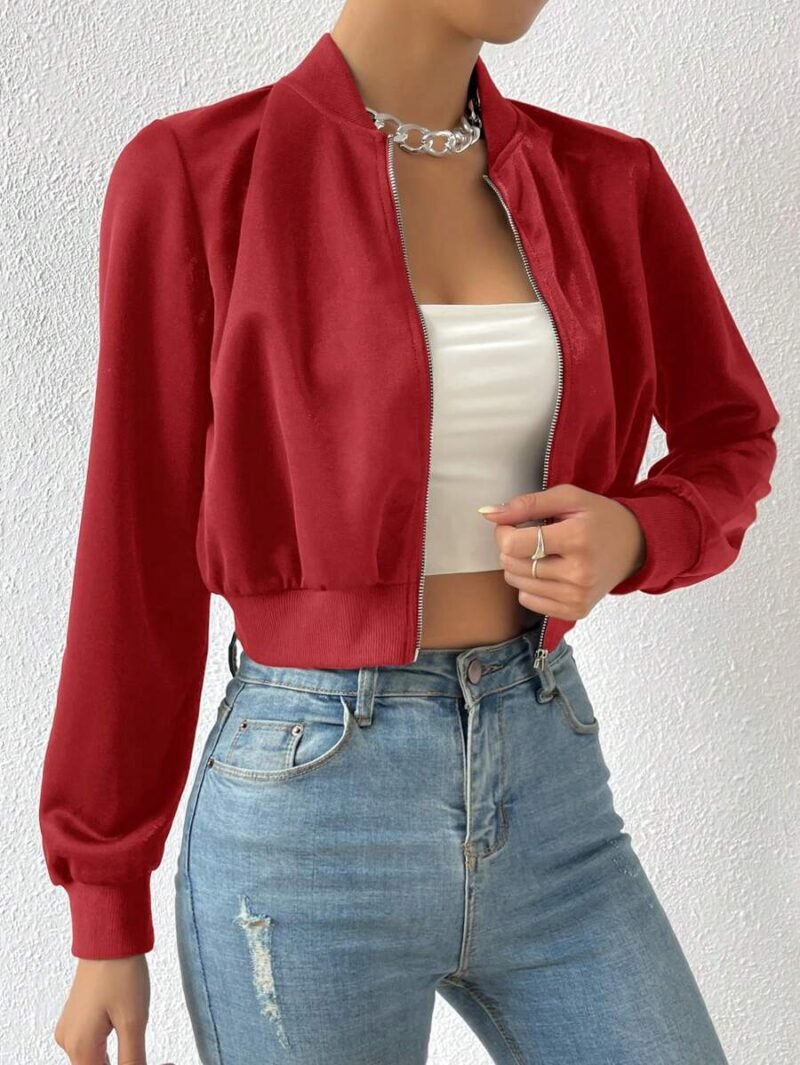 Spring ClothesSolid Zip Up Crop Bomber Jacket