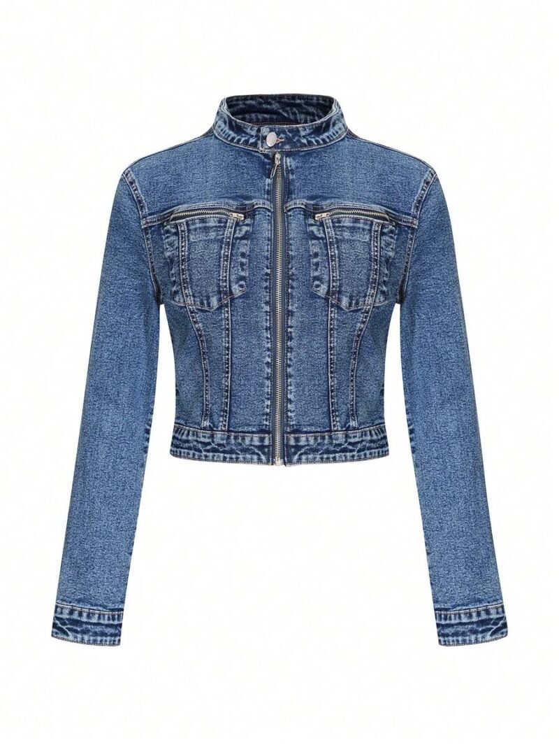 Zipper Pocket Short length Denim Jacket