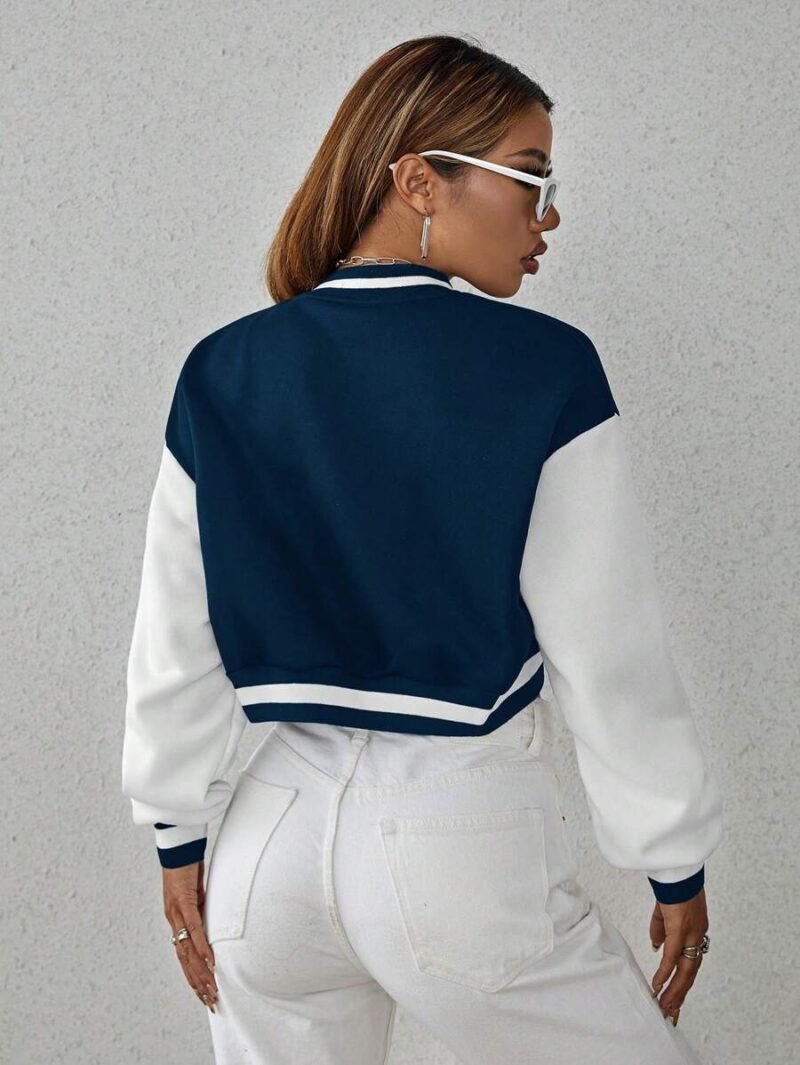 Two Tone Drop Shoulder Crop Varsity Jacket