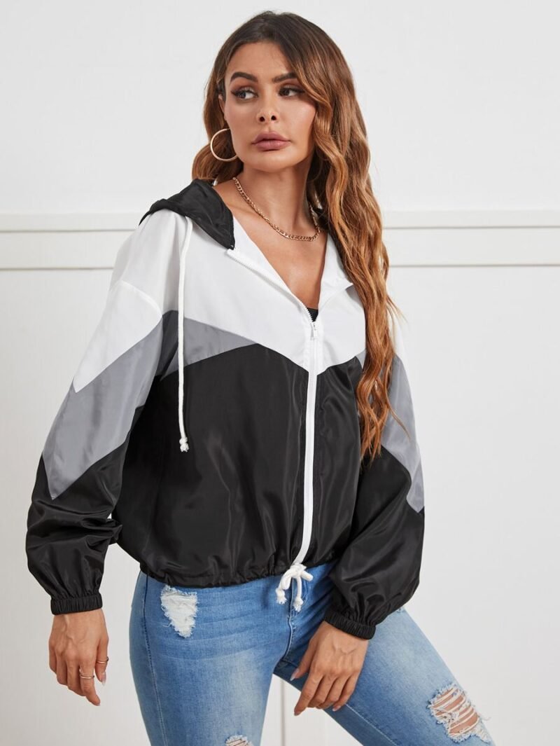 Color Block Drawstring Hooded Wind Jacket