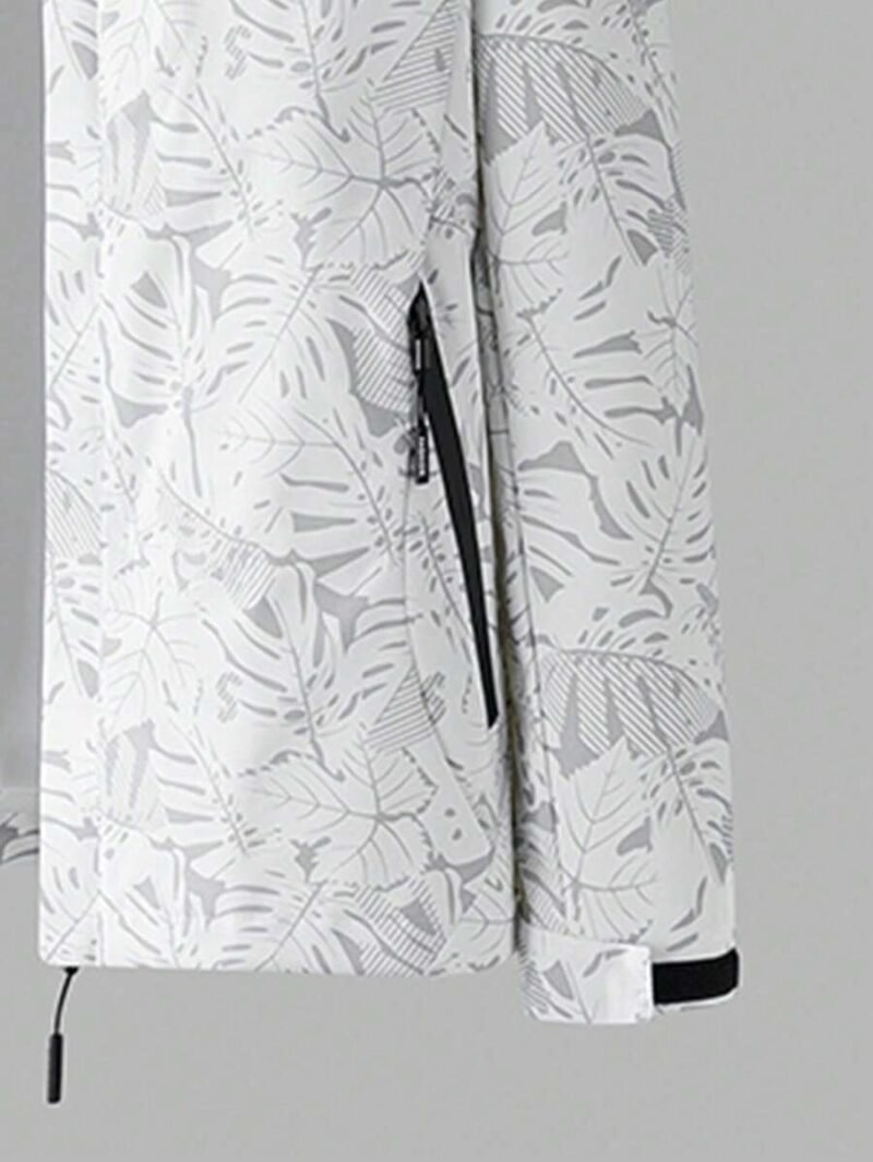 Tropical Plant Print Hooded Outdoor Sports Jacket Windbreaker
