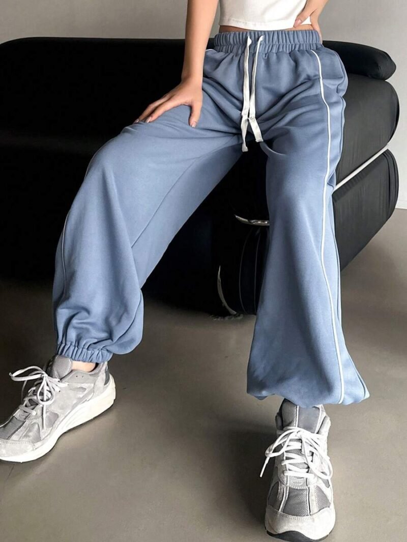 Drawstring Waist Spliced Side Seam Elastic Cuffed Pants