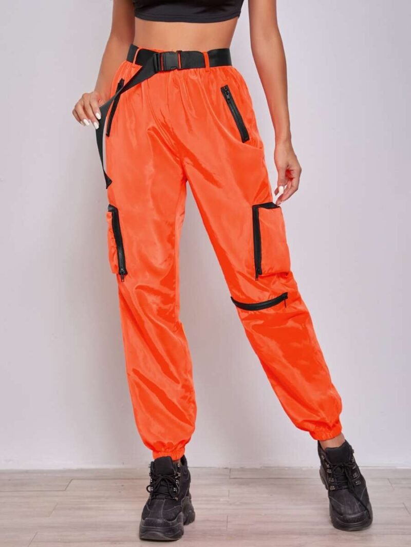 Patch Pocket Push Buckle Belted Wind Joggers