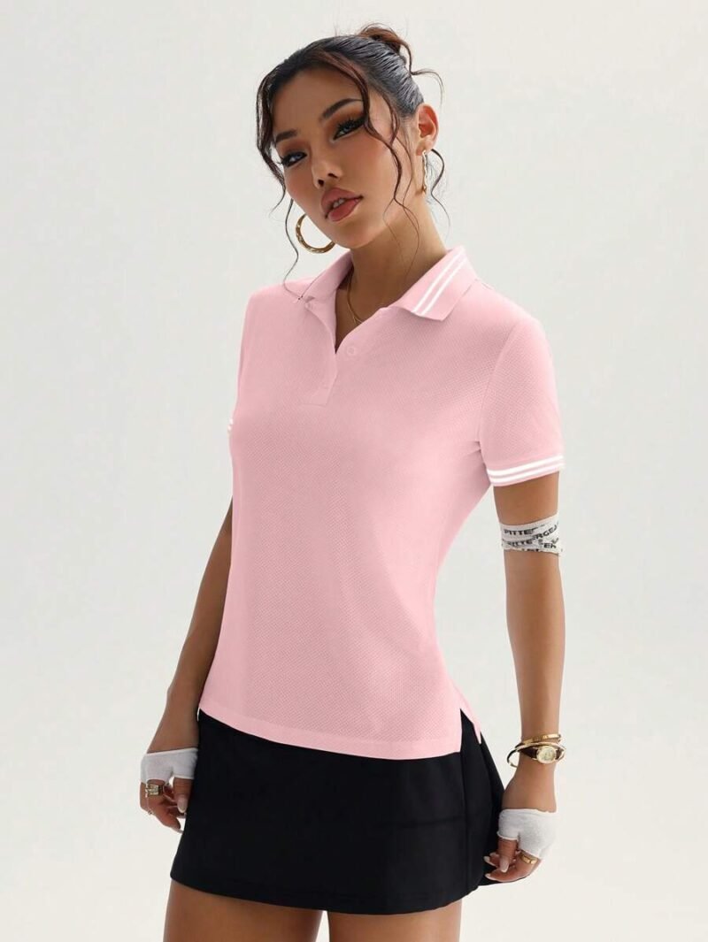 Casual Striped Trim Short Sleeve Sports Polo Shirt