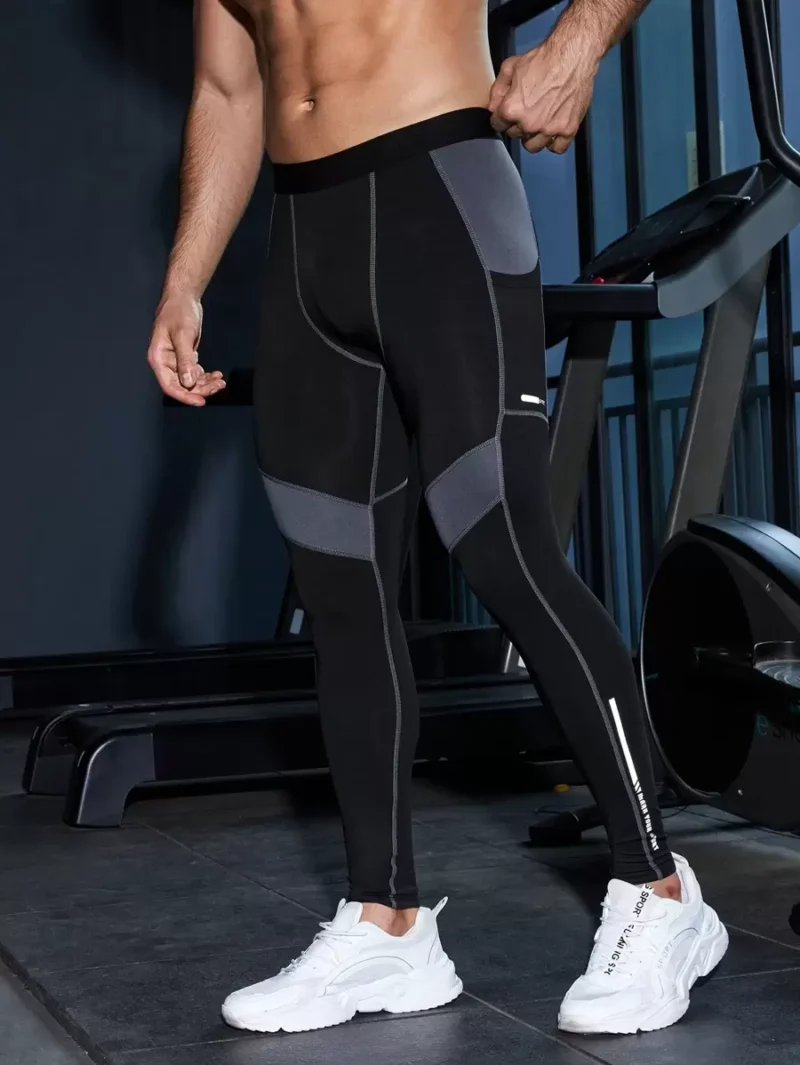 Men Letter Top-Stitching Sports Tights
