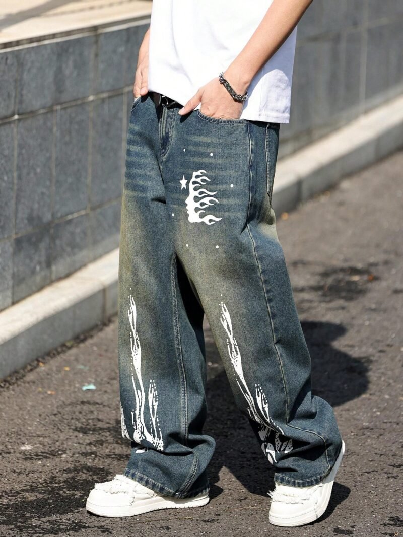 Flame Print Loose Fit Vintage Y2K Oversized
