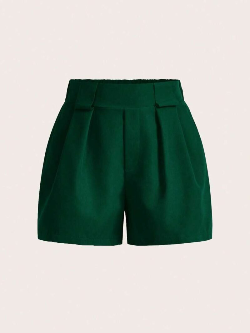 Plain Pleated Pockets Straight Leg Shorts