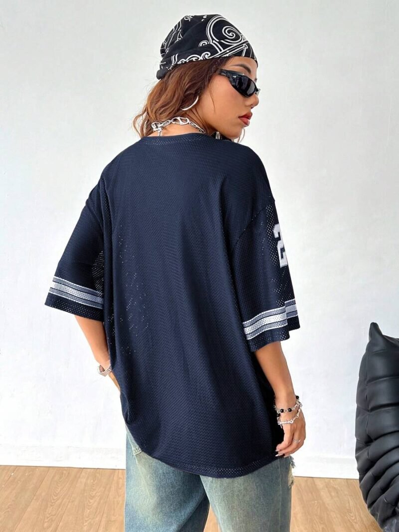 Drop Shoulder Oversized V Neck Football Jersey T Shirt