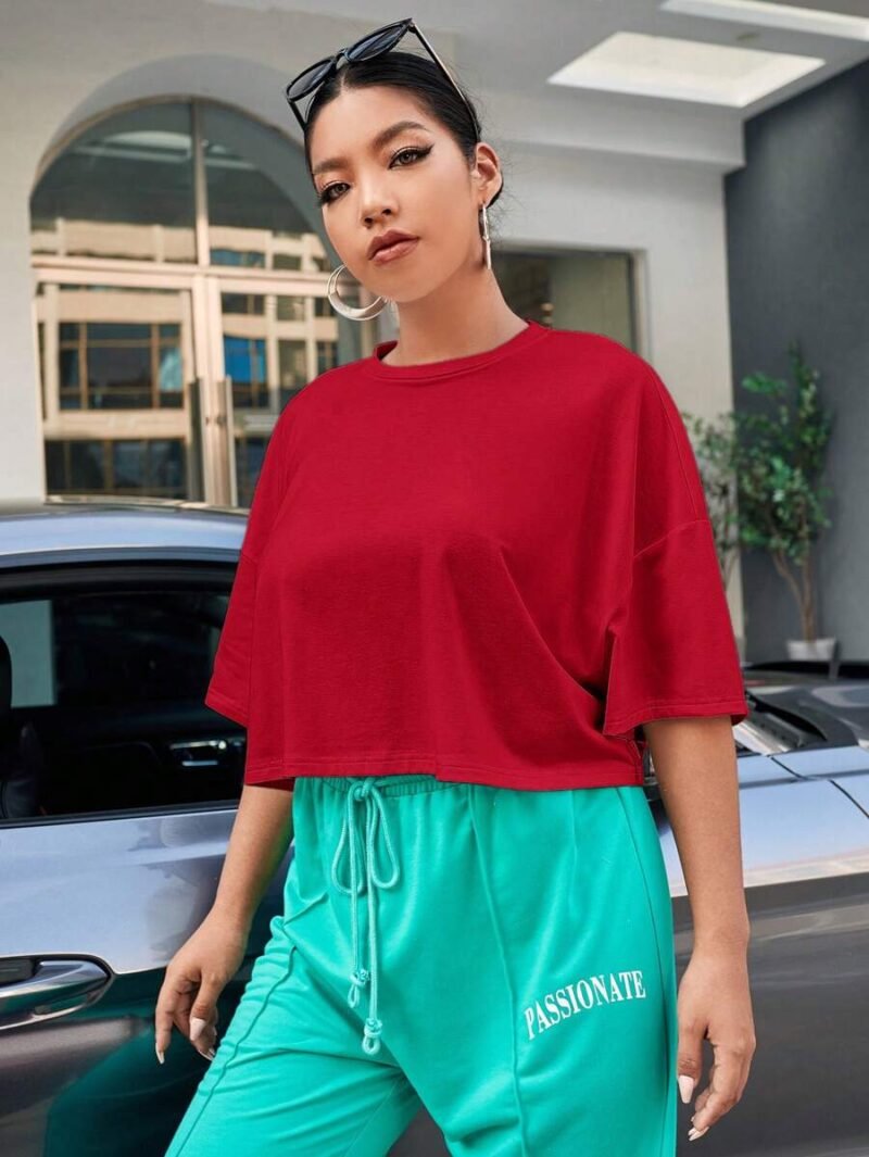 Plus Size Solid Color Round Neck Short Sleeve