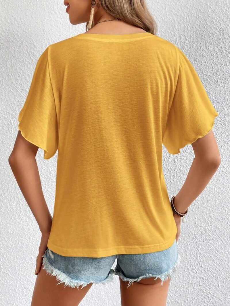 Solid V Neck Butterfly Sleeve Tee