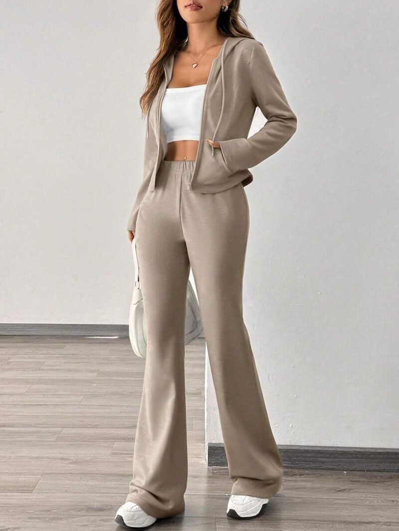 Casual Sports Sweatsuit Hoodie Jacket And Wide Leg Pants