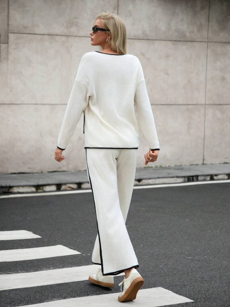 Casual Straight Leg Long Sleeve Top & Pants Set