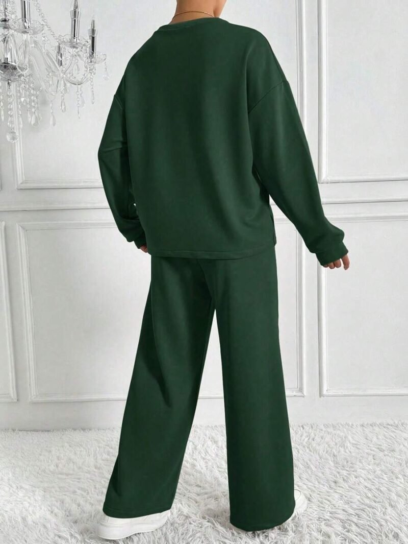 Drop Shoulder Solid Color Long Sleeve Sweatshirt & Pant
