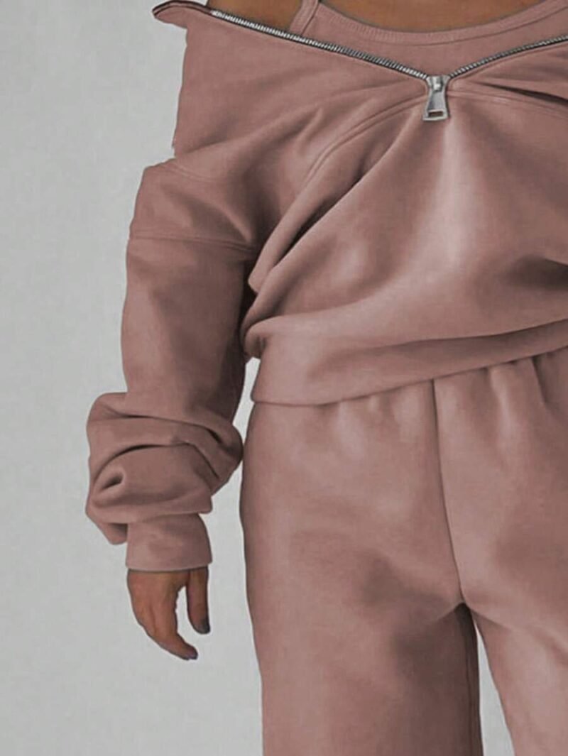 Solid Color Casual Sweatsuit Set With Sweatshirt And Sweatpants