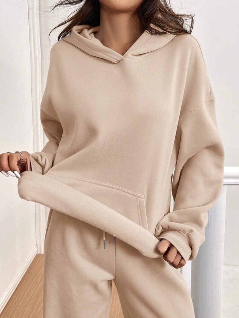 Thermal Lined Hoodie & Pants Set In Khaki