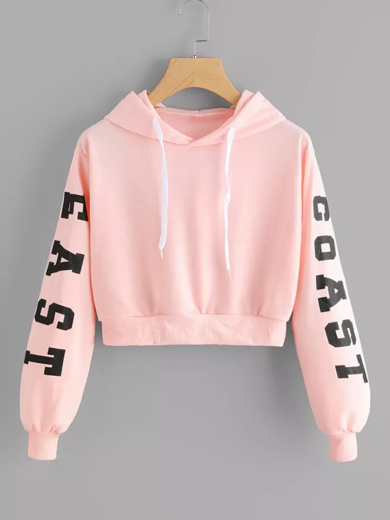 East Coast Graphic Cropped Drawstring Hoodie