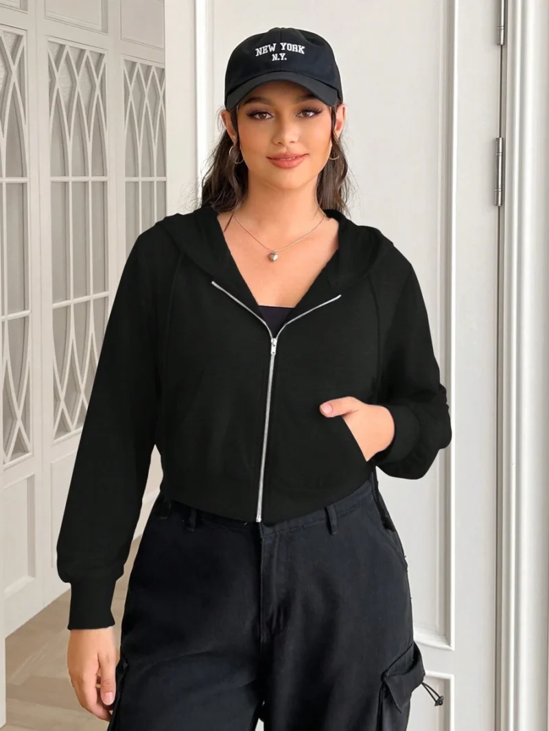 Plus Size Long Sleeve Crop Hooded