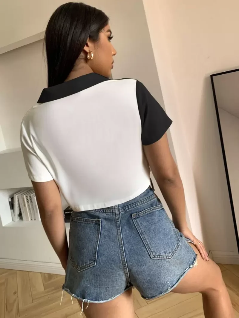 MATEO VaVaBold Patch Pocket Colorblock Crop Blouse