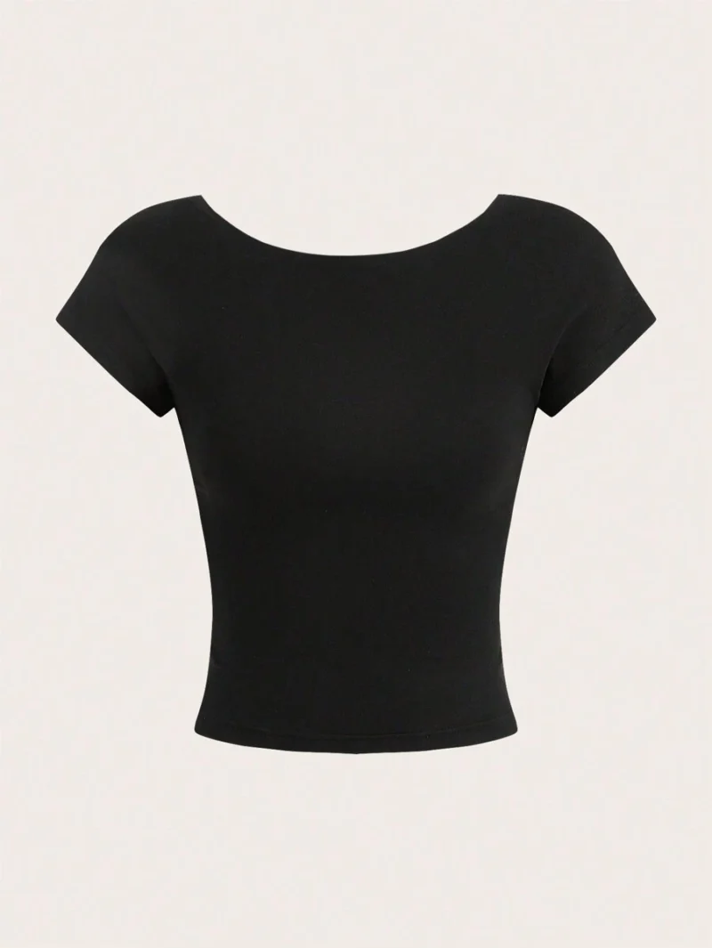 Round Neck Backless Short Sleeve Crop Top