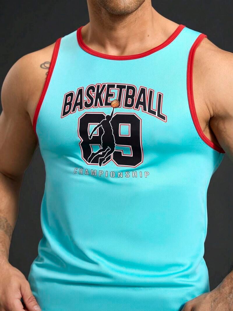 Letter Print Trim Casual Fitness Sports Vest