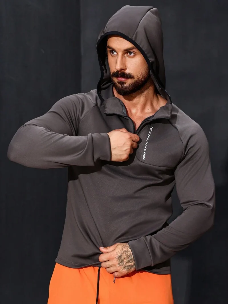 Half Zip Hooded Jacket With Letter Print
