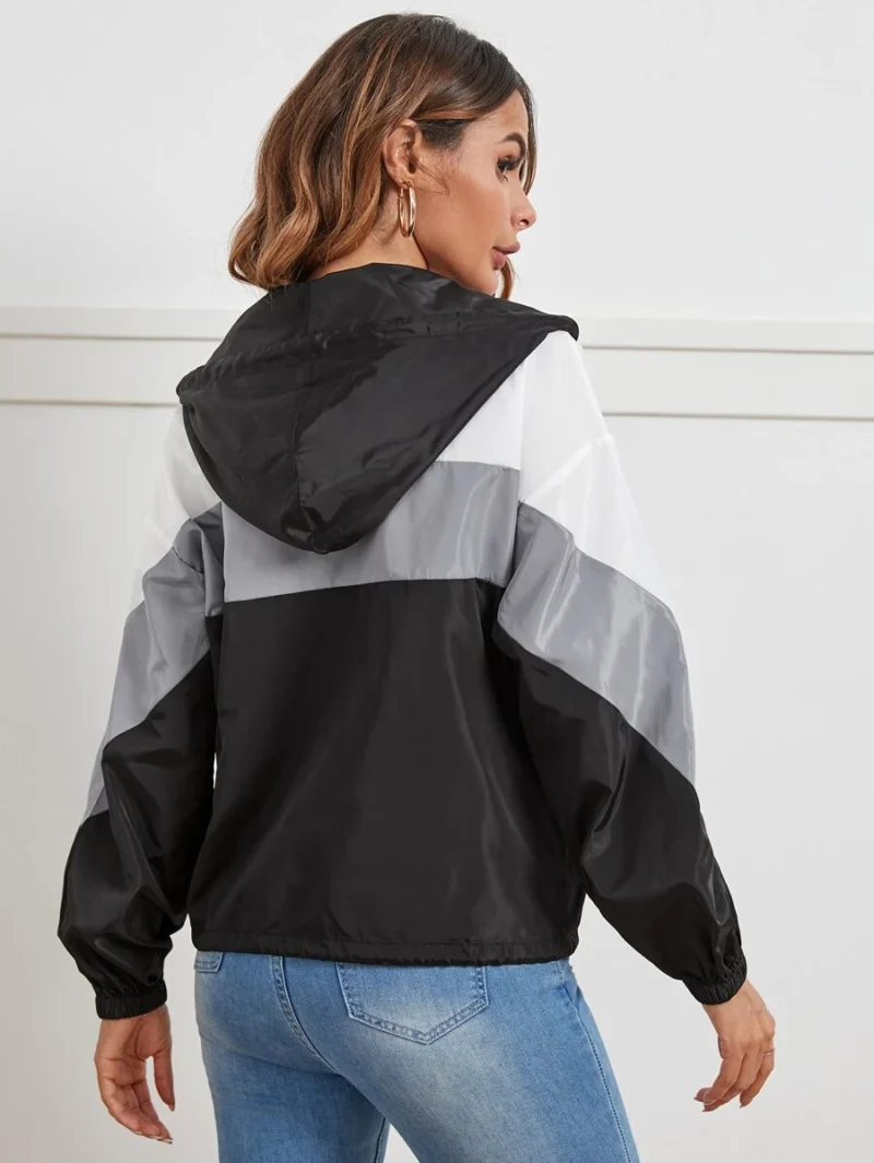 Color Block Drawstring Hooded Wind Jacket