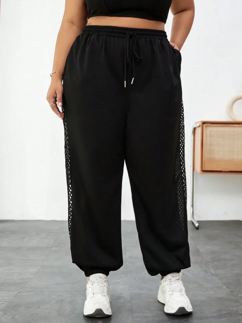 Drawstring Waist Fishnet Patchwork Baggy joggers