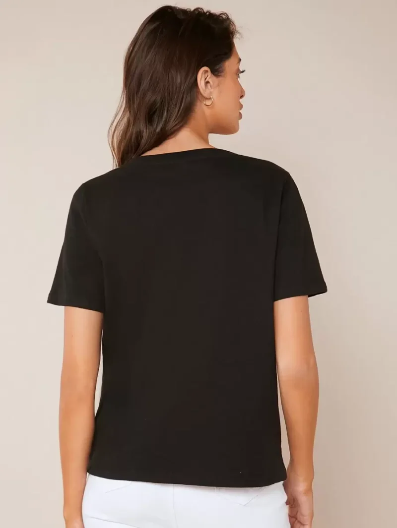 Sleeves V Neck Solid Casual Tee