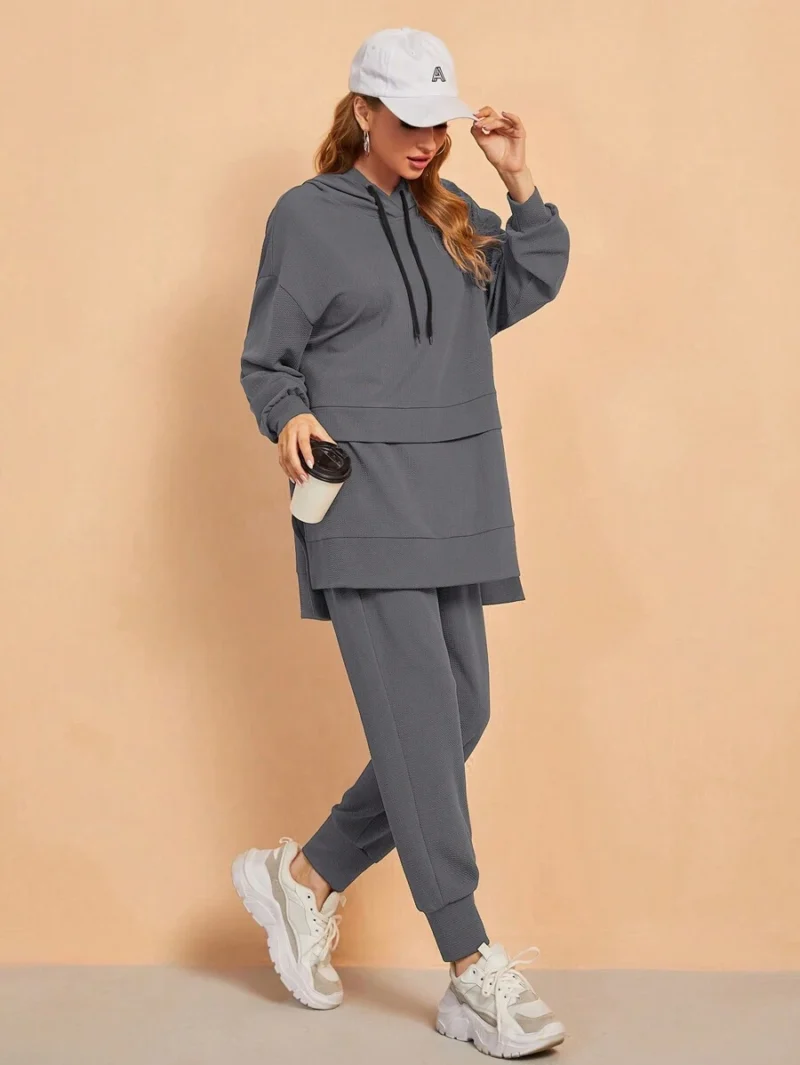 Drop Shoulder Drawstring Hoodie & Sweatpants